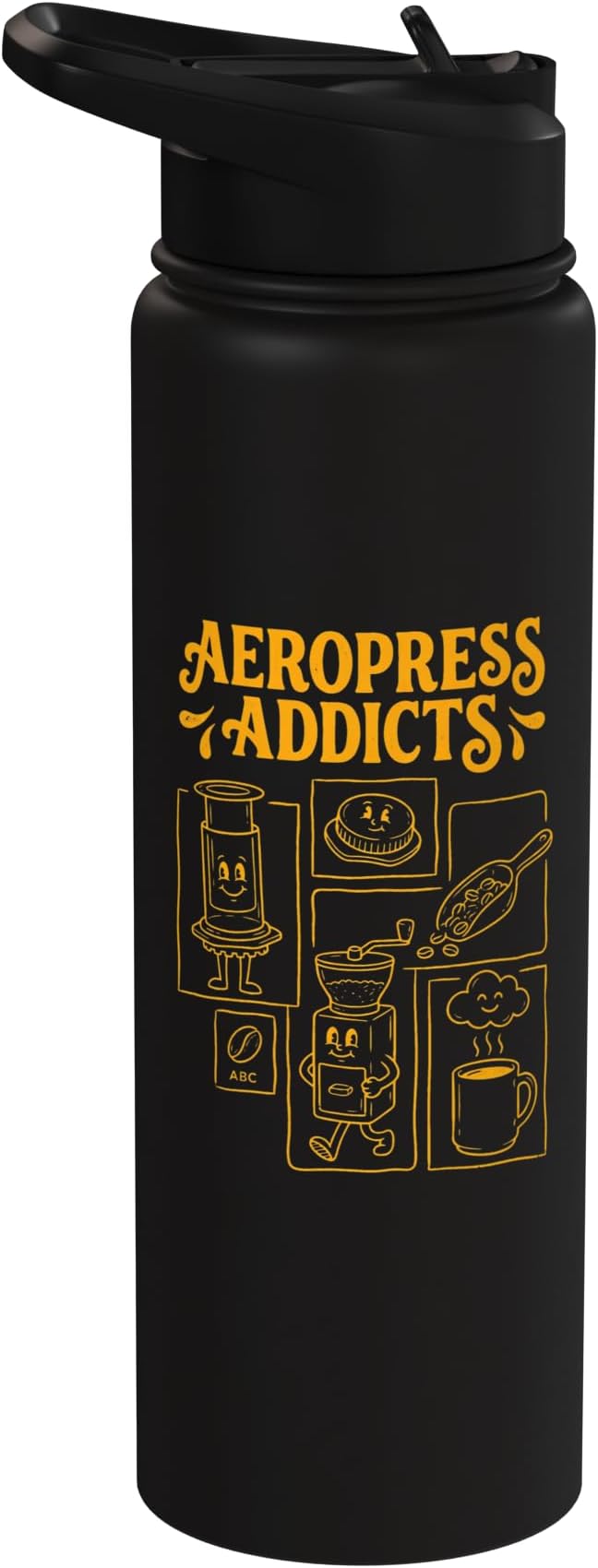Kawaii Coffee Brewing Characters Shirts AeroPress Addicts Stainless Steel Insulated Water Bottle