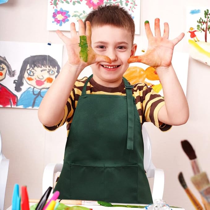 SINLAND Kids Aprons with Large Pocket 2 Pack | Adjustable Cooking Chef Aprons,Stain Resistant Toddler Apron for Baking Painting Gardening Boys Girls - Image 4