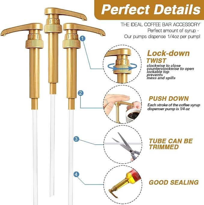 10 Pcs Gold Coffee Syrup Pump, Compatible with 25.4 Oz/750ml Bottles, Syrup Dispenser Pumps Great for Home & Coffee Bar Drinking Mixes, Tea, Beverage, Cocktails - Image 3