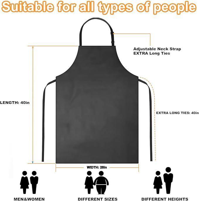 Gotega 3 Pack Waterproof Rubber Vinyl Apron Adjustable Bib Apron - Cooking Kitchen Apron for Women Men Chef Heavy Duty Work Apron for Dishwashing Lab Butcher Black