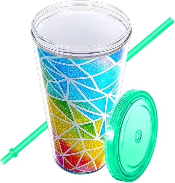 Home Tune Cute Glitter Tumbler Cups with Lid and Straw, Double Wall Insulated Acrylic Cup, 22 oz / 650ml (Colorful)