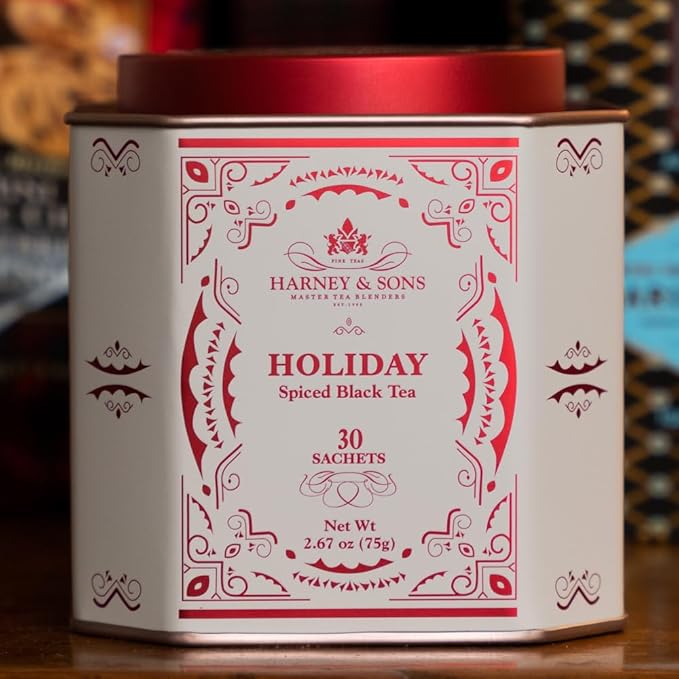 Harney & Sons Holiday Tea – Black Tea with Almond, Orange & Vanilla flavors with Cinnamon & Cloves in a Giftable Tin, 30 count
