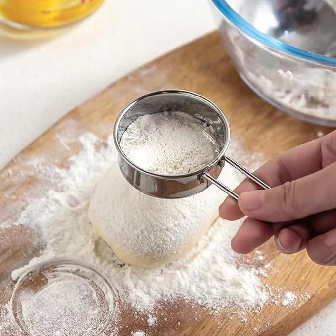 2 Pack Powdered Sugar Sifter - Flour Sifter for Baking - Mini Small Drainer for Baking, Powder, Sugar and Coffee Pastas Tea Strainer (Silver)