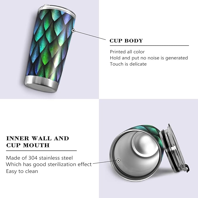 Tumbler Dragon Scales Dino Skin Insulated Office Coffee Cup Back to School Beverage Container Travel Mug with Straw and Lid Double Wall Stainless Steel 20oz