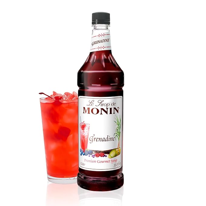 Monin - Grenadine Syrup, Delightfully Sweet, Cranberry-Raspberry Aroma, Natural Flavors, Great for Cocktails, Mocktails, & Smoothies, Non-GMO, Gluten-Free (1 Liter) by Monin