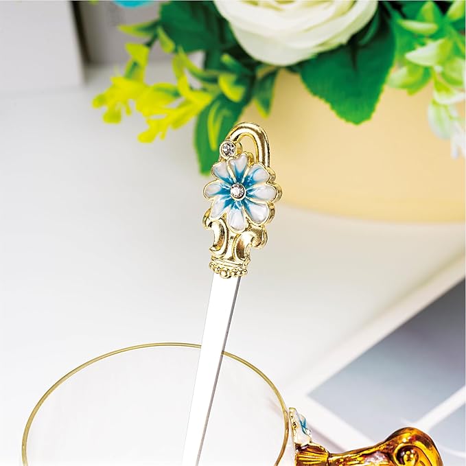 Flower Tea Cup ,Butterfly Daisy Clear Glass Fancy Coffee Mug with Spoon,Gift Box, Hot And Cold Drinks Use,For Her Mom Wife Grandma Girls Friends Valentines Christmas Birthday Present Idea for Juice