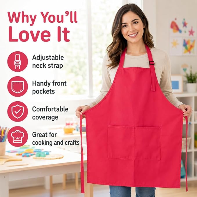 Chef Apron,Cotton Polyester Kitchen Apron with 2Pockets,Adjustable Stain Resistant for Cooking BBQ(1Pcs) - Image 5