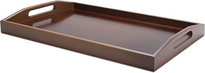 Bamboo Serving Tray with Handle, 15"x9.8"x2" Small Serving Tray for Ottoman, Coffee Table, Bamboo Tray for Party, Breakfast, Drink