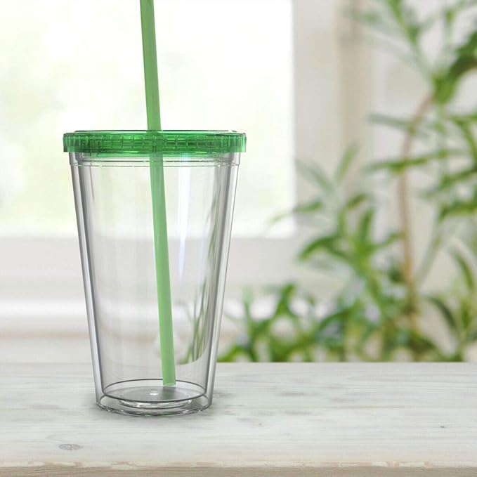 Maars Classic Clear Tumbler with Lid and Straw | 16oz Premium Acrylic, Insulated Double Wall Plastic Reusable Cups, BPA-Free To Go Cups for Ice Coffee, Fruit Teas & Water