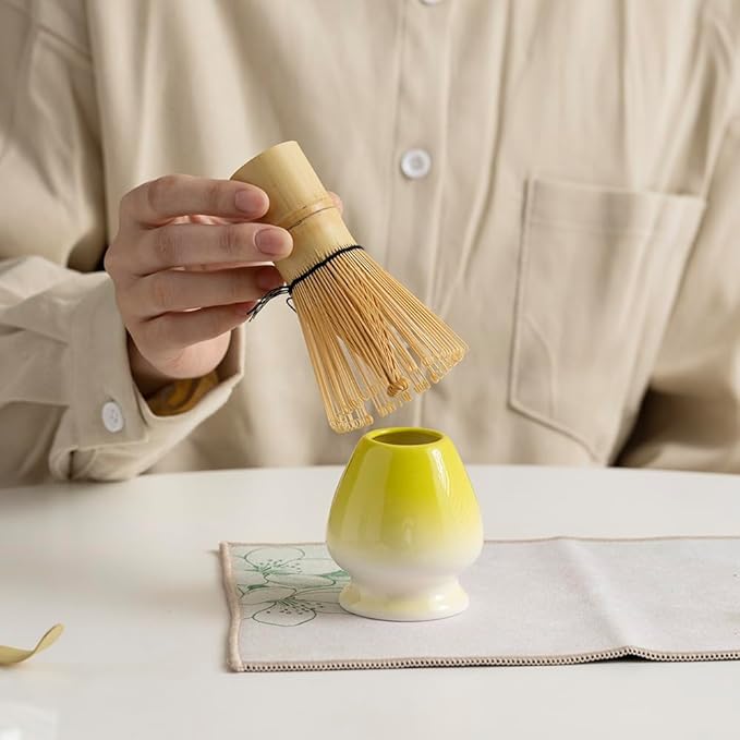 Japanese Matcha Tea Set,Elegant Yellow Ceramic Matcha Bowl with Soft Glaze, Bamboo Whisk & Scoop, Complete Tea Ceremony Kit with Gift Box