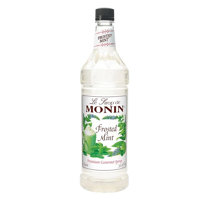 Monin - Frosted Mint Syrup, Bold Spearmint Coolness, Natural Flavors, Great for Smoothies, Sodas, Cocktails, and Teas, Non-GMO, Gluten-Free (1 Liter) by Monin