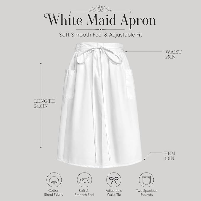 White Maid Apron for Women Cotton Waist Half Maid Costume Victorian Retro Ruffled Kitchen Cute Vintage Party Cosplay - Image 3