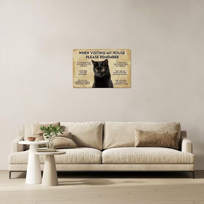 Vintage Metal Cat Sign - Black Cat Apartment Decor, 8"X12" Funny Poster - Image 3