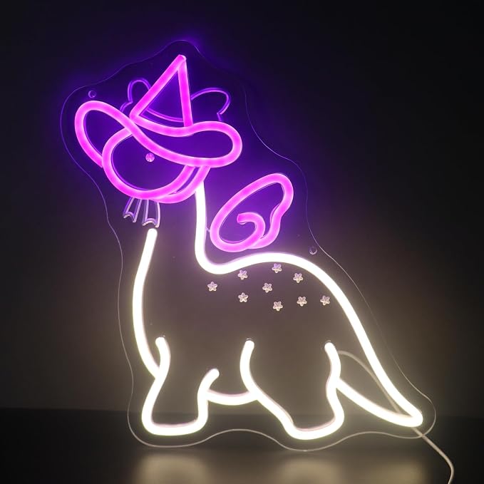 "Dinosaur Princess in Top Hat" Whimsical Character Light - Royal & Playful LED Wall Art for Kids Room, Dinosaur-Themed Party, Playroom or Unique Decor, Dimmable USB,Gift for Dino Fans - Image 6