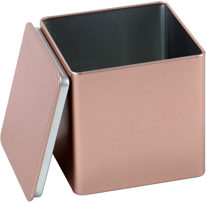 Square Tin Can Empty Cube Steel Box Storage Container kit 65mm Series for Treats, Gifts, Favors, Loose Tea, Coffee and Crafts, Rose Gold, 3S