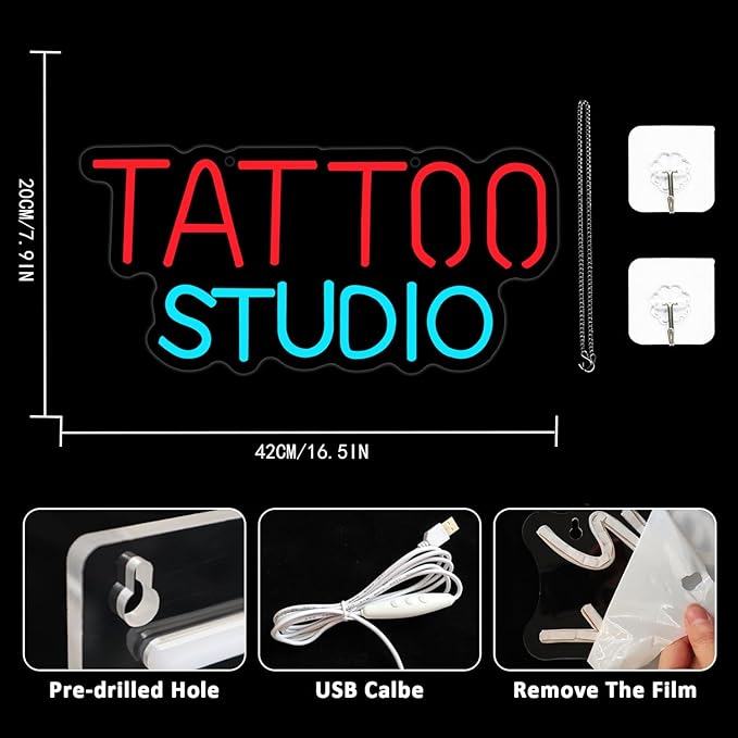 Tattoo Neon Sign For Wall Decor, Tattoo Studio Neon Sign Dimmable Tattoo Neon Light for Bedroom Tattoo Shop Salon Studio Garage Man Cave Game Room Wall Decoration
