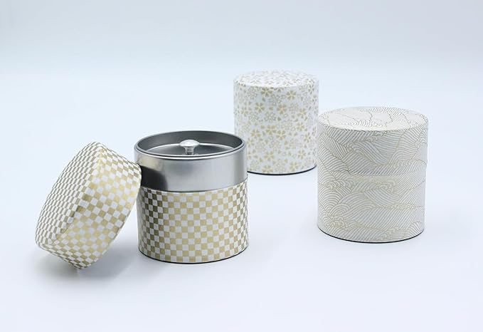 Japanese Pokkan Matcha Coffee Spice Tea Tin Canister Washi Paper Storage with Lid 7.05 oz Capacity (Kenran Hana,S)