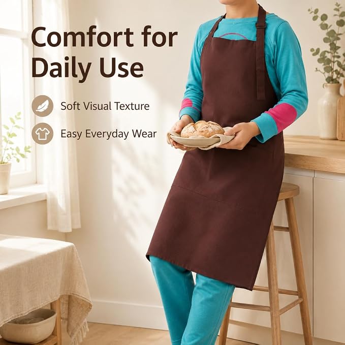 Chef Apron,Cotton Polyester Kitchen Apron with 2Pockets,Adjustable Stain Resistant for Cooking BBQ(1Pcs) - Image 8