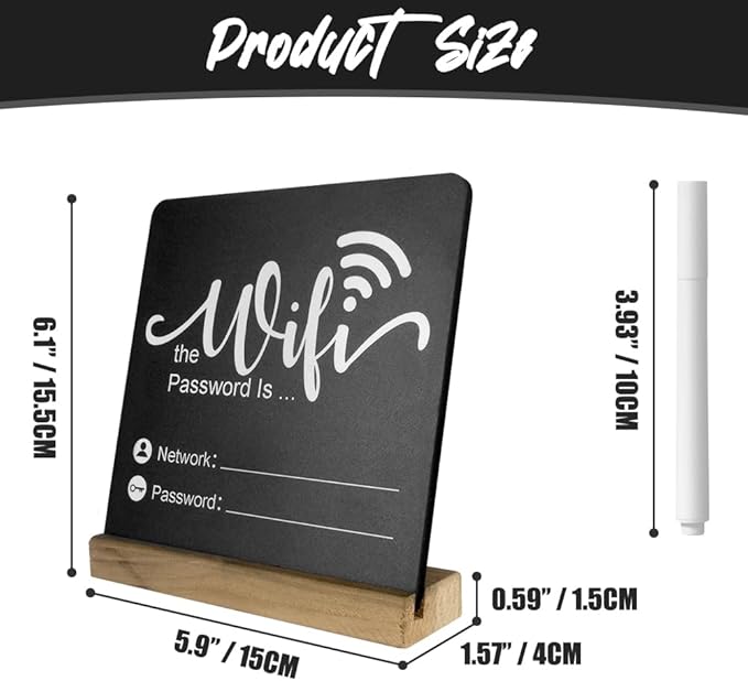 WiFi Password Sign Wooden WiFi Sign Wireless Network Sign Table Chalkboard for Restaurant Supermarket Office Home Bar Coffee (6.1" HX5.9 W Black2)