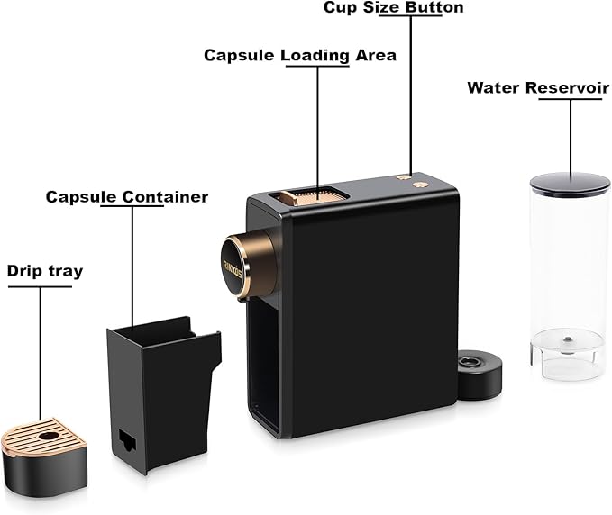 Espresso Machine for Nespresso Compatible Capsule, Single Serve Coffee Maker Programmable for Espresso Pods, Premium Italian 20 Bar High Pressure Pump ，Mini Coffee and Espresso Machine Black