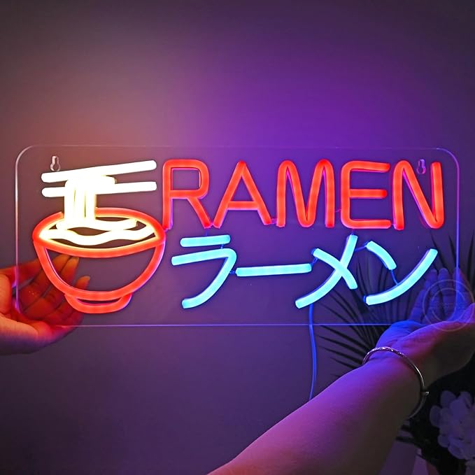 Britrio Ramen ラーメン Neon Sign Led Neon Lights for Wall Decor Light Up Noodle Signs Restaurant Home Bar Kitchen Dinning Room Cafe Japanese Noodle Shop Wall Art Decorations 5V USB Powered