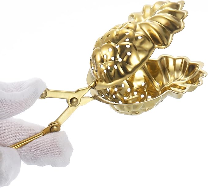uxcell Pineapple Snap Tea Ball Infuser with Handle, Loose Tea Steeper, Stainless Steel Tea Strainer for Brew Loose Leaf Tea, Gold