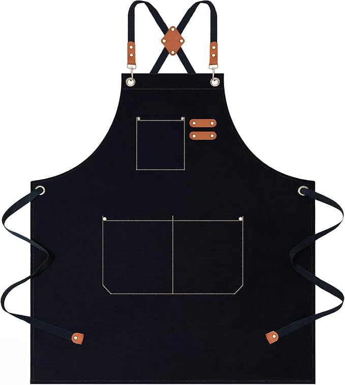 AFUN Aprons for Women Men with Large Pockets, 12-Ounce Cotton Canvas Cross Back Apron by BringYouaFun