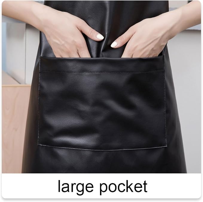 Waterproof Apron Large Pocket PU Material Waterproof Oil-proof Dust-proof Apron Black and Red - Image 3
