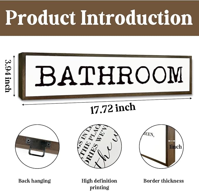 Bathroom Signs Decor, Rustic Hanging Signs and Plaques, Decorative Wall Art, Farmhouse Home Decor, Bathroom Decoration for Table Shelf, Framed Wooden Box Sign 17.8x4x1.2 inches - Image 2