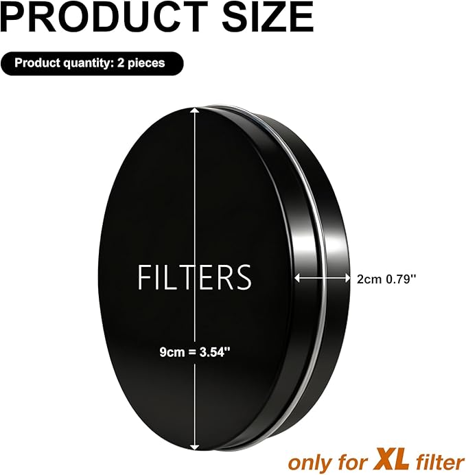 2 Packs Portable Coffee XL Filter Holder, ONLY Fits for AeroPress Filter XL, Replacement for AeroPress Coffee Filter Storage, Exclude Filters, Metal, Tightened Lid, Damp-proof, Φ3.54''*0.79'', Black