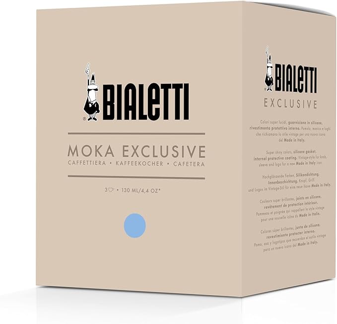 Bialetti Mocha Exclusive Sky Blue 3 Cup Open Fire (Coffee Maker, Espresso Maker, Makinetta)