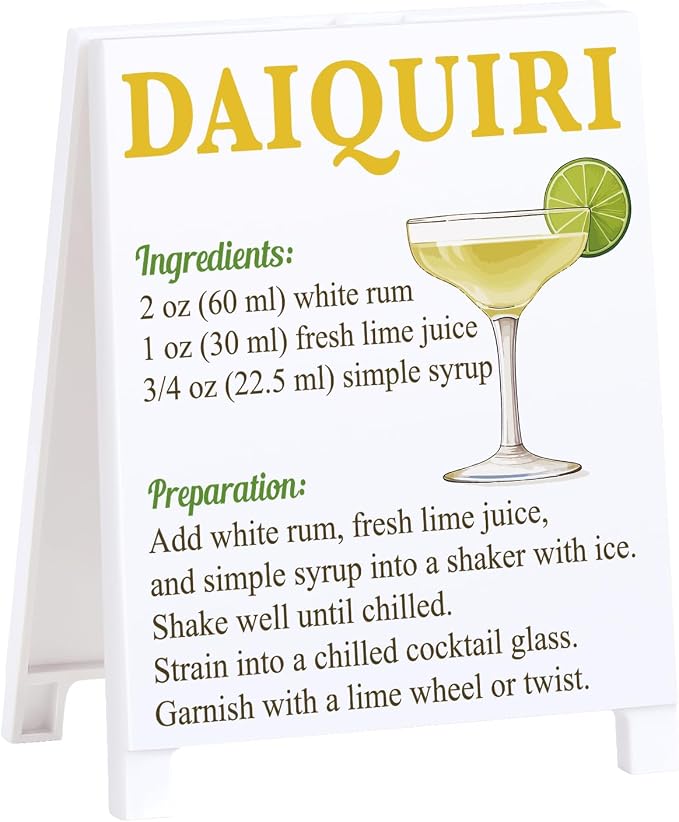Daiquiri Recipe Rustic Bar Decor for Home Cafe Farmhouse Cocktail Sign for Kitchen Bar Cart Accessories Mixology Christmas Gift for Bartender Men Women New Couple - 5.59 x 4.33 inch Acrylic Sign by Funnysignsandcozydecorgiftsforyourspacethatspeakyourmind