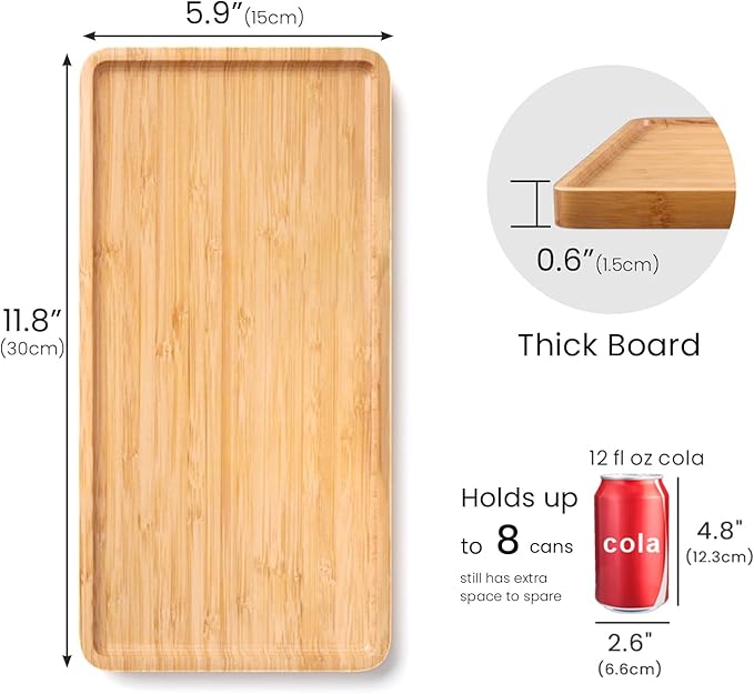 Bamboo Serving Tray,11.8x5.9 Inch Decorative Trays Platter for Coffee Table,Living Room,Bar,Party,Mini Charcuterie Boards Cheese Board,Home Decor（Natural）