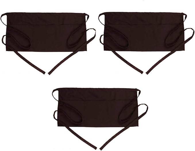 BOHARERS Waist Apron with 3 Pockets 3 Pack - Brown Waitress Server Short Apron
