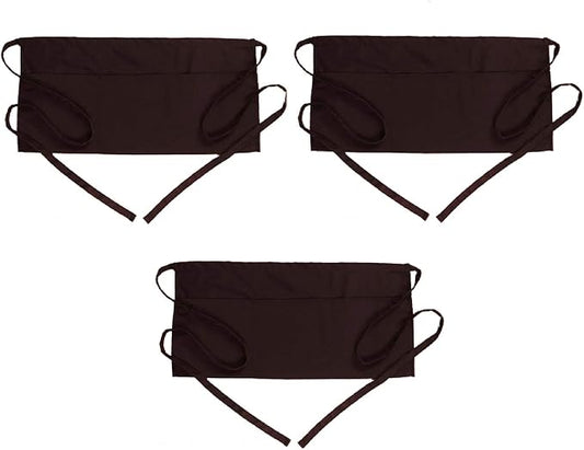 BOHARERS Waist Apron with 3 Pockets 3 Pack - Brown Waitress Server Short Apron