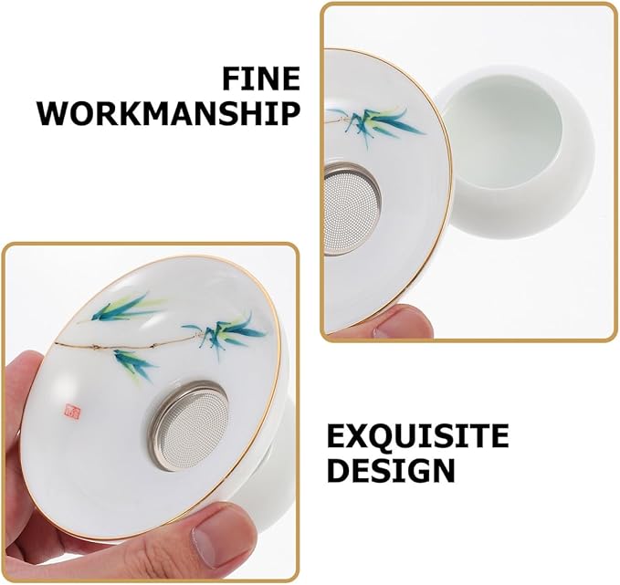 DOITOOL Porcelain Tea Strainer with Base Integrated Ceramic Tea Filter White Simply Style Two
