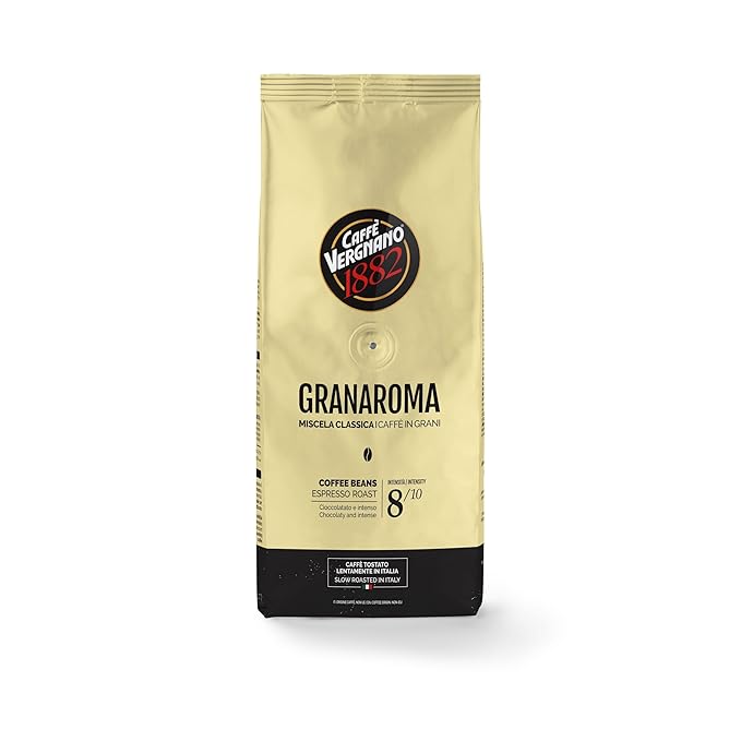 Caffe Vergnano 1882 Gran Aroma Whole Bean Arabica Medium Espresso Roast Coffee, 1.1lbs Bag - Italian Coffee Beans with Rich notes of Cocoa, Spices & Dried Fruit, Intensity 8/10-500g Bag