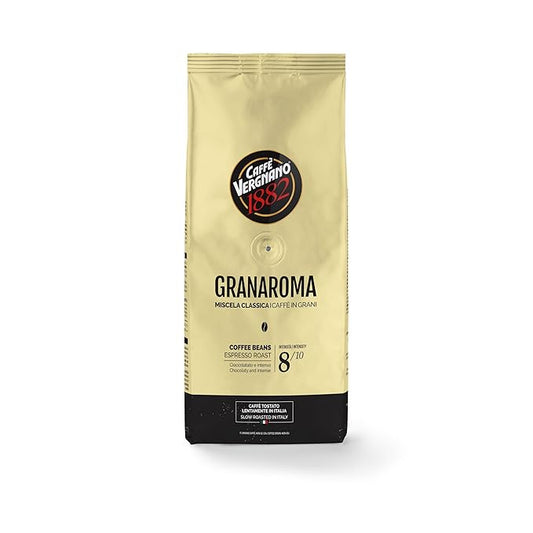 Caffe Vergnano 1882 Gran Aroma Whole Bean Arabica Medium Espresso Roast Coffee, 1.1lbs Bag - Italian Coffee Beans with Rich notes of Cocoa, Spices & Dried Fruit, Intensity 8/10-500g Bag