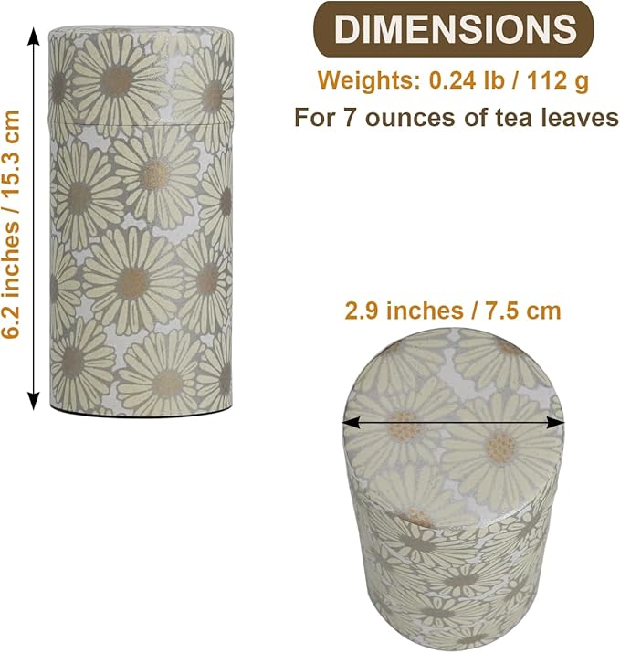 Kyoto Floral Tin Tea Canister - 7 oz Traditional Japanese Yuzen Paper Design, Airtight Storage for Fresh Tea Leaves, Ideal for Tea Ceremony Accessories Collection (Beige)