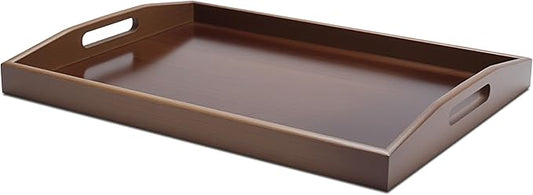 Large Bamboo Tray for Ottoman, 17.7"x13"x2" Large Serving Tray with Handle, Bamboo Trays for Home Decor, Breakfast, Dining, Bar