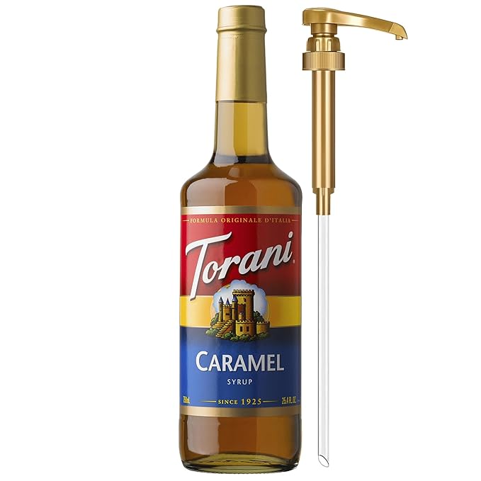 Torani Caramel Coffee Syrup for Drinks & Desserts, Glass Bottle with Pump Included, 25.4 Fl Oz