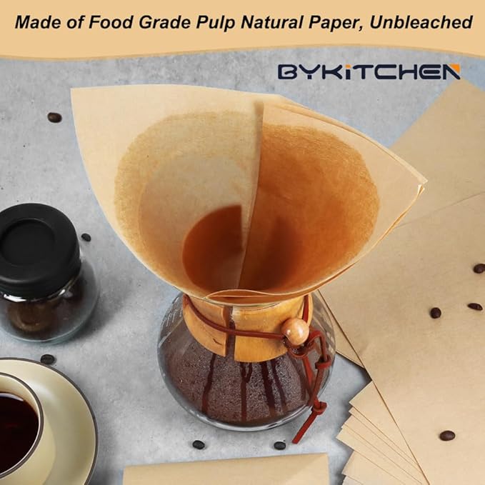 BYKITCHEN Pour Over Coffee Filter, Squares, Natural Unbleached Disposable Coffee Filter Papers for Pour Over Coffee Maker Drippers and More(Set of 50 & Fit for 3-10 Cups)
