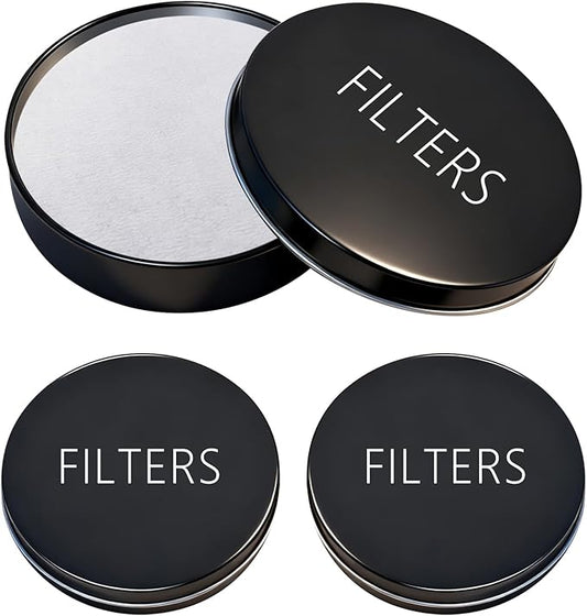 2 Packs Portable Coffee XL Filter Holder, ONLY Fits for AeroPress Filter XL, Replacement for AeroPress Coffee Filter Storage, Exclude Filters, Metal, Tightened Lid, Damp-proof, Φ3.54''*0.79'', Black