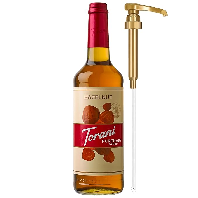 Torani Puremade Syrup, Hazelnut Flavoring for Drinks, GMO Free, Glass Bottle with Pump Included, 25.4 Fl Oz