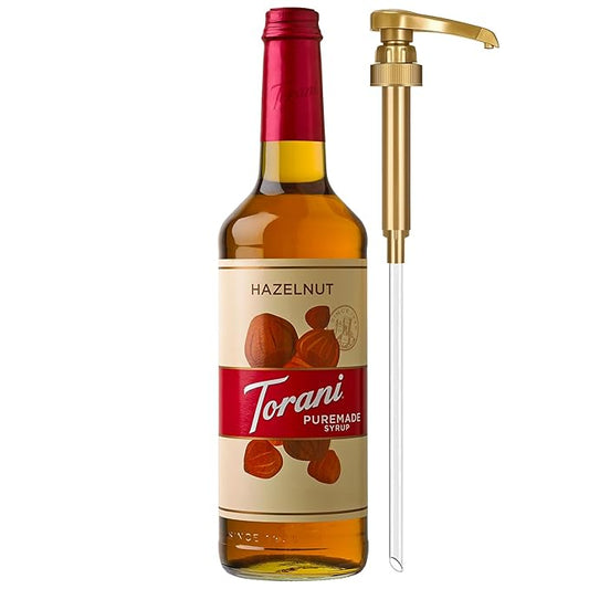 Torani Puremade Syrup, Hazelnut Flavoring for Drinks, GMO Free, Glass Bottle with Pump Included, 25.4 Fl Oz