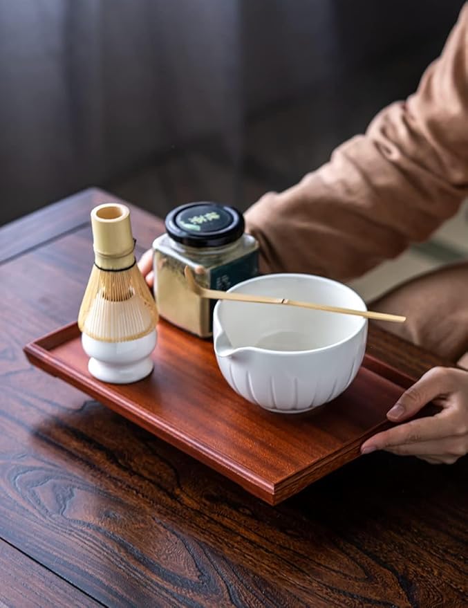 TANG PIN Matcha Set - Match Bowl and Whisk, 15 OZ, Matcha Scoop | Matcha Whisk Stand (Chasen Holder) - 5pc Perfect Matcha Kit for Matcha Tea Ceremony (White)