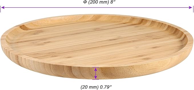 JOIKIT 3 Pack 8 Inch Bamboo Round Platter, Fine Polished Round Wood Plates Bamboo Serving Tray for Holding Fruit, Bread, Cheese, Nut, Coffee, Tea, Plant Saucer