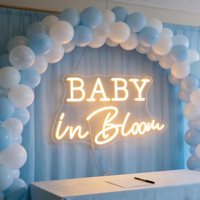 Baby In Bloom Neon Signs Led Gender Reveal Party Boy/Girl Decorations Neon Letters Signs Pregnancy Announcement Party Supplies Baby Shower Yard Signs(warm white) - Image 2