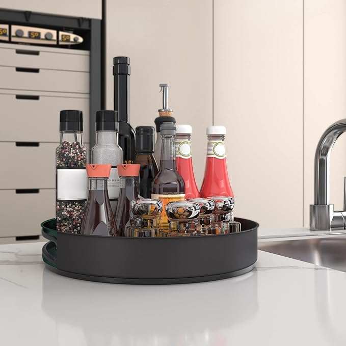 VAEHOLD Lazy Susan Stainless Steel Black Spice Rack Turntable for Pantry Cabinet - Decorative Trays Storage Containers Organizer for Kitchen Cabinet, Snacks, Bathroom (12 inches) - Image 4