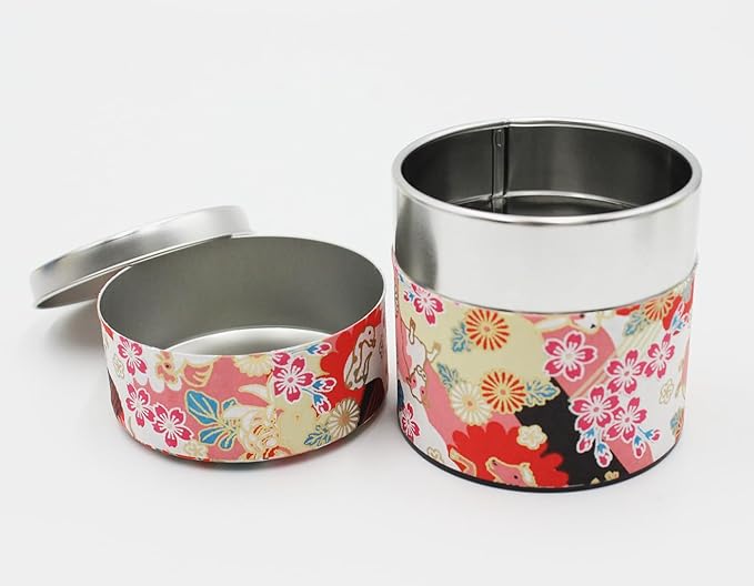 Japanese Pokkan Matcha Coffee Spice Tea Tin Canister Washi Paper Storage with Lid 7.05 oz Capacity (Eto, S)